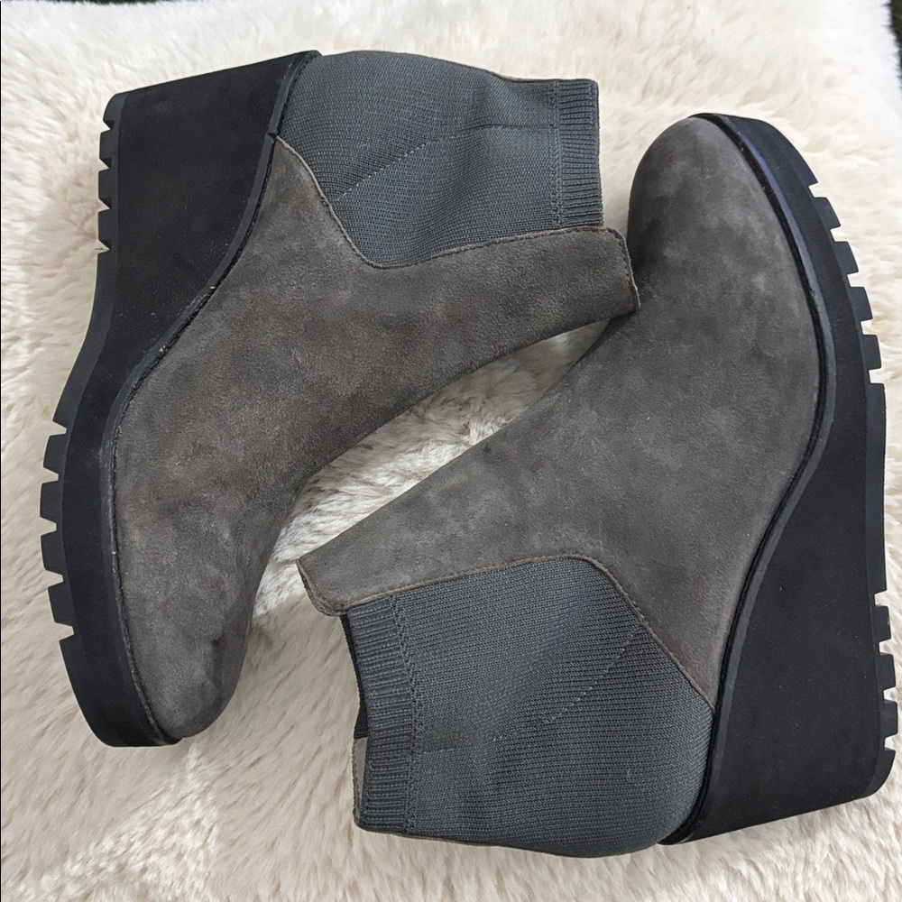 Eileen Fisher Gray Adele Graphite Suede Wedge Booties Ankle Boots